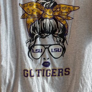 Gildan Gray Graphic Tee with Yellow and Purple Accents